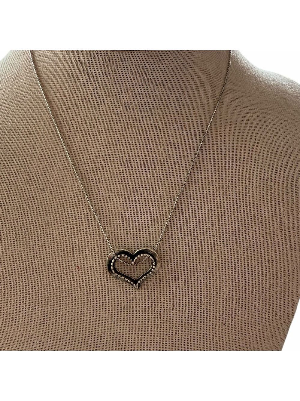 Sterling Silver Heart Slide Pendant Necklace 15” length Blackened silver Artisan
